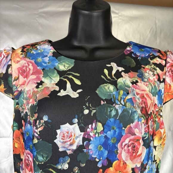BETSEY JOHNSON FLORAL CAP SLEEVE SHEATH DRESS WOMENS SIZE 4 - Picture 6 of 16